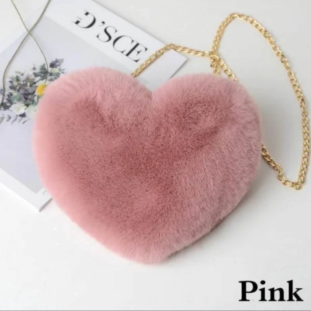 New Fashion Pink Heart-Shaped Fluffy Crossbody Bag - Picture 2 of 4